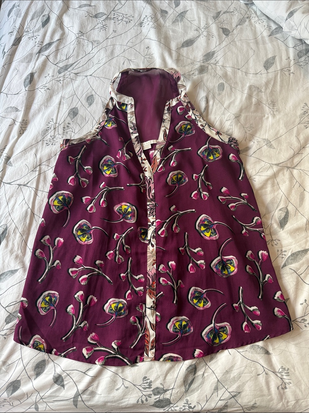 C&amp;E Floral Trim Sleeveless Top in Deep Magenta
